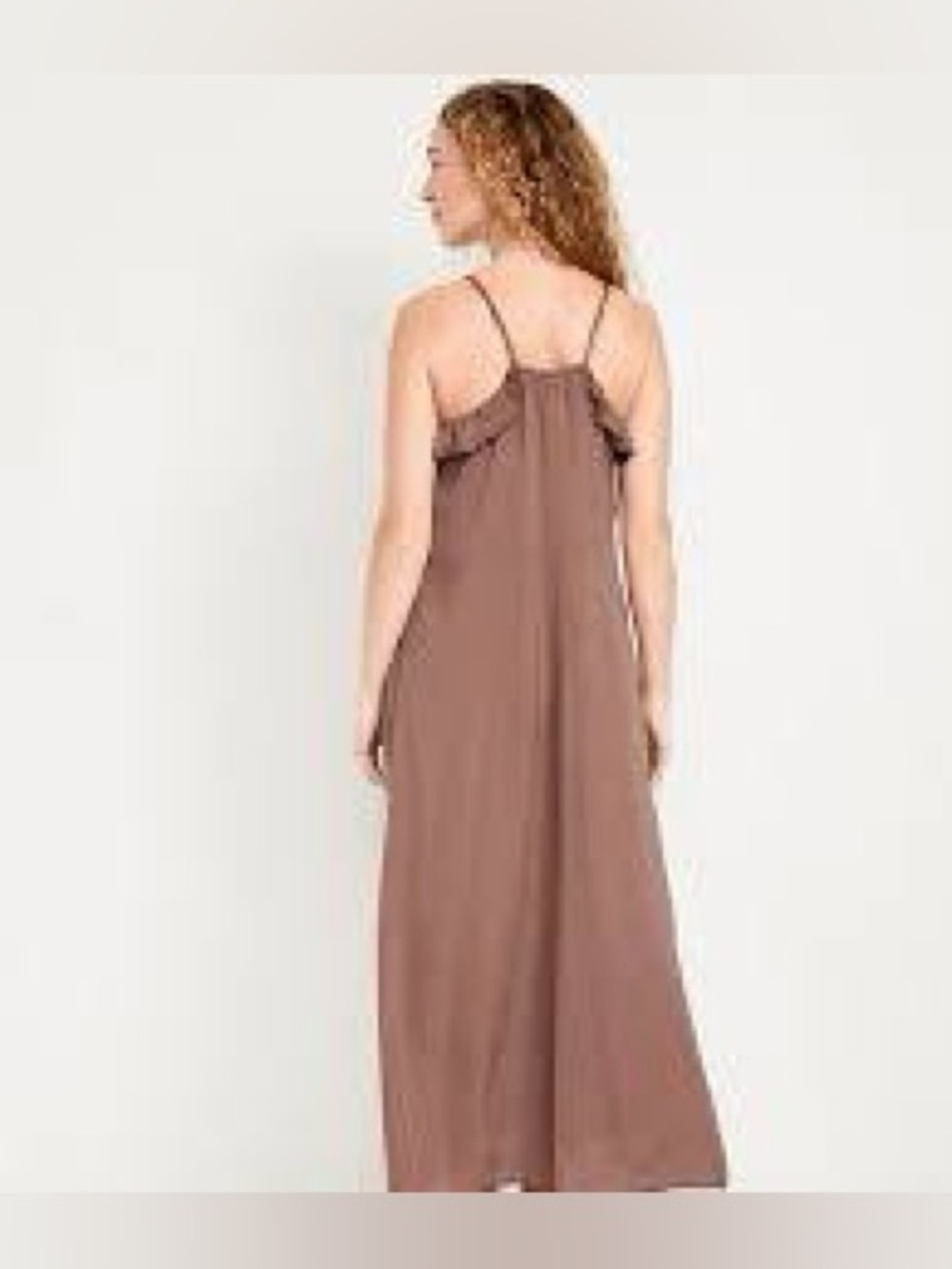 Old Navy Brown Ruffled Spaghetti-Strap Satin Maxi Dress - Picture 2 of 6